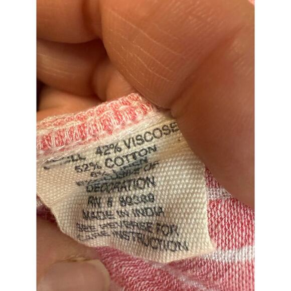 Women STUDIO WEST Pink White Striped Short Sleeve Linen Cotton Blend Top Size XL - Picture 7 of 7